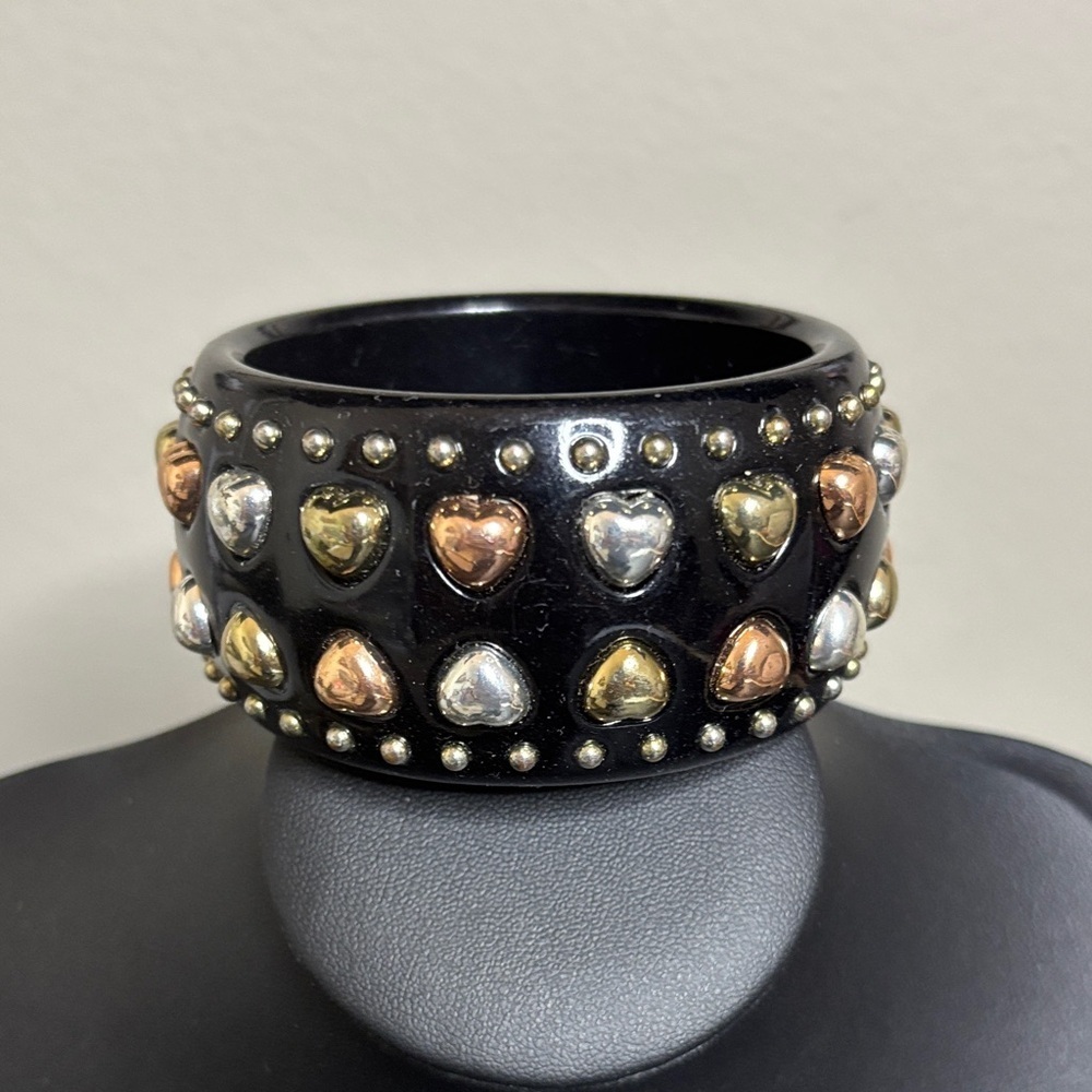 Chunky Statement Black Heart Studded Bracelet Multi Tone